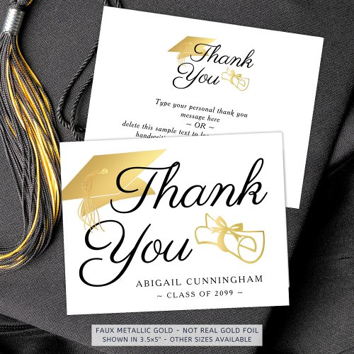Elegant Graduate Thank You Faux Gold Cap Diploma
