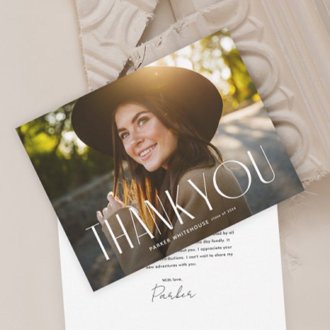 Elegant Graduate Typography Photo Graduation Thank You Card (Elegant typography photo graduation thank you card.)