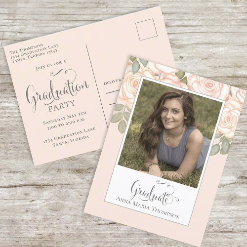 Elegant Graduate Watercolor Floral Blush Chic Postcard