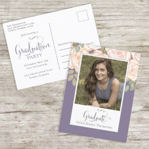 Elegant Graduate Watercolor Floral Chic Purple Postcard