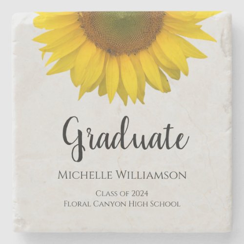 Elegant Graduate Yellow Sunflower Graduation Gray Stone Coaster