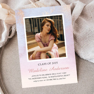 Elegant Graduated Photo 2025 Blush Pink Glitter Invitation