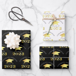 Elegant Graduation 2023 Faux Gold Foil Wrapping Paper Sheets