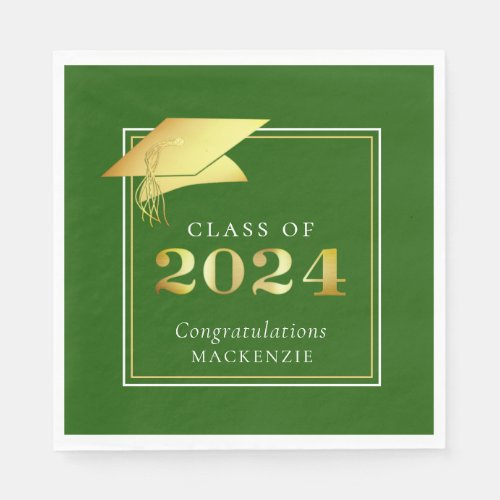 Elegant Graduation 2024 Green Metallic Gold Napkins
