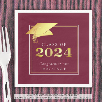 Elegant Graduation 2024 Maroon Gold Personalized Napkins by MakeItAboutYou at Zazzle