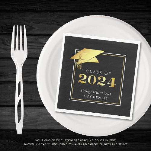 Elegant Graduation 2024 Metallic Gold Custom Color Napkins