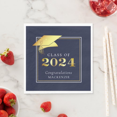 Elegant Graduation 2024 Navy Gold Personalized Napkins