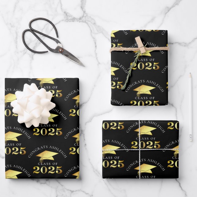 Elegant Graduation 2025 Faux Gold Foil Your Color Wrapping Paper Sheets (Front)