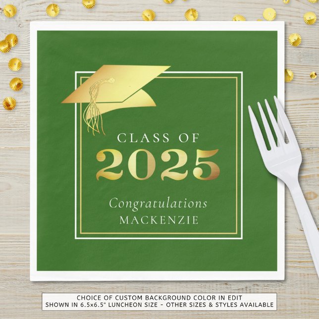 Elegant Graduation 2025 Green Metallic Gold Napkins (Creator Uploaded)