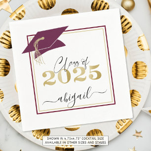 Elegant Graduation 2025 Maroon Faux Metallic Gold Napkins