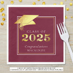 Elegant Graduation 2025 Maroon Gold Personalized Napkins<br><div class="desc">Elegant personalized CLASS OF 2025 graduation party paper napkins with CONGRATULATIONS and your graduate's name accented with an elegant faux metallic gold foil graduation cap or mortarboard and year in your choice of colors (shown in burgundy maroon and gold) to coordinate with your school color or party theme color. OPTIONS:...</div>