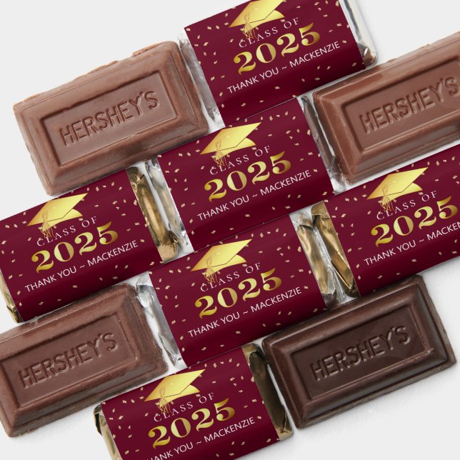 Elegant Graduation 2025 Thank You Maroon Gold Hershey's Miniatures (Assorted)