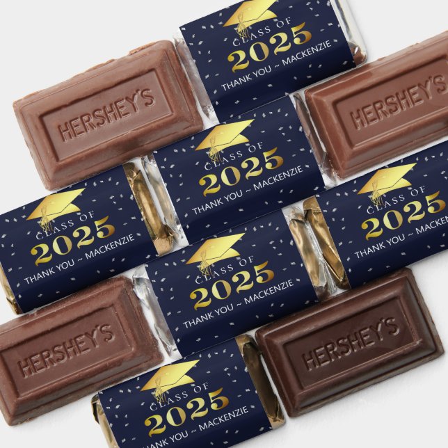 Elegant Graduation 2025 Thank You Navy Blue Gold Hershey's Miniatures (Assorted)