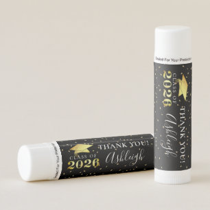 Elegant Graduation 2026 Black Gold Thank You Lip Balm