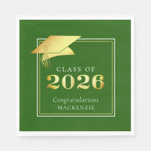 Elegant Graduation 2026 Green Metallic Gold Napkins