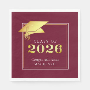 Elegant Graduation 2026 Maroon Gold Personalized Napkins