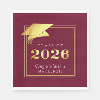 Elegant Graduation 2026 Maroon Gold Personalized Napkins