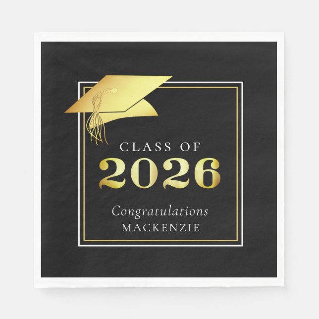 Elegant Graduation 2026 Metallic Gold Custom Color Napkins (Front)