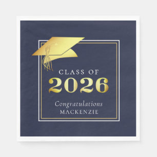 Elegant Graduation 2026 Navy Gold Personalized Napkins