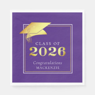 Elegant Graduation 2026 Purple Gold Personalized Napkins