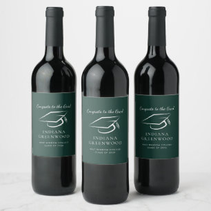 Elegant Graduation 2026 Script Green Celebration Wine Label