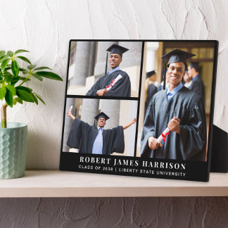 Elegant Graduation 3 Photo Collage Black Plaque