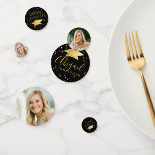 Elegant Graduation 3 Photos Gold Custom Color Confetti