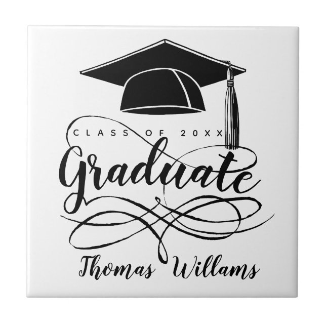 Elegant Graduation Add Name and Year Ceramic Tile (Front)