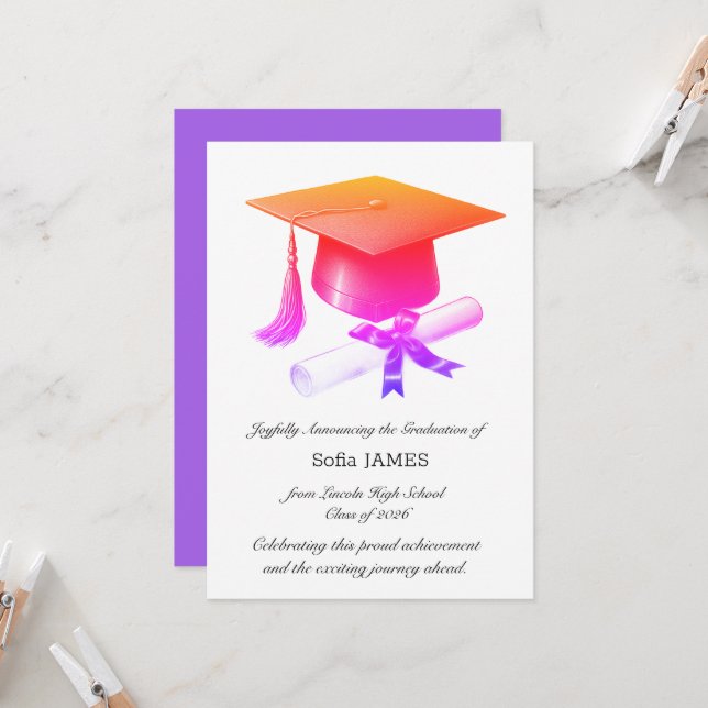 Elegant Graduation Announcement Card (Front/Back In Situ)