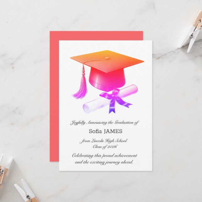 Elegant Graduation Announcement Card (Front/Back In Situ)