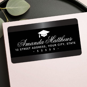 Elegant graduation black and satin gray border label