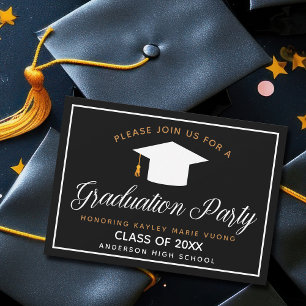 Elegant Graduation Black Gold Class of 2025 Party Invitation