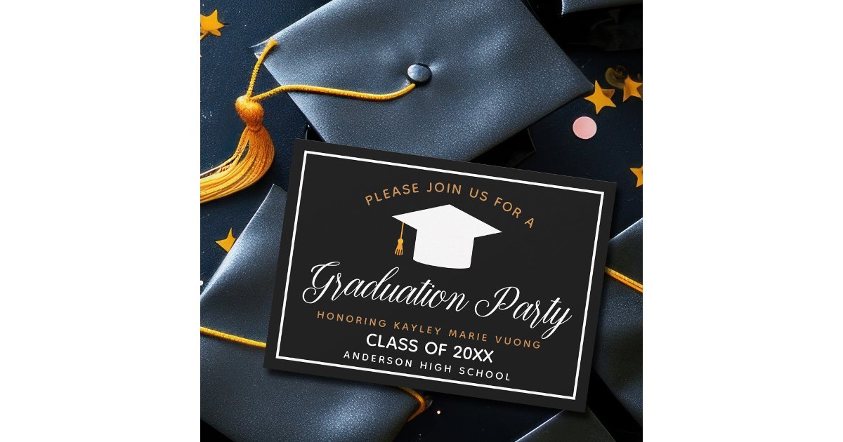 Elegant Graduation Black Gold Class of 2026 Party Invitation | Zazzle