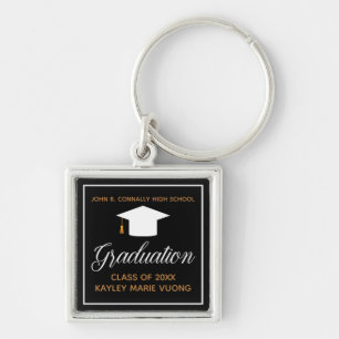 Elegant Graduation Black Gold Custom Keepsake Keychain