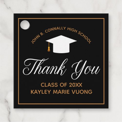 Elegant Graduation Black Gold Custom School Party Favor Tags