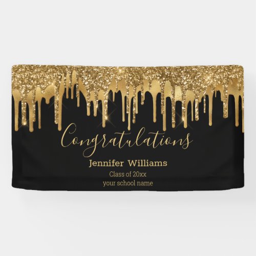  elegant graduation black gold dripping glitters  banner