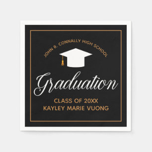 Elegant Graduation Black Gold Personalized Party Napkins
