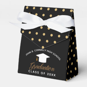 Elegant Graduation Black Gold Polka Dots Party Favor Boxes