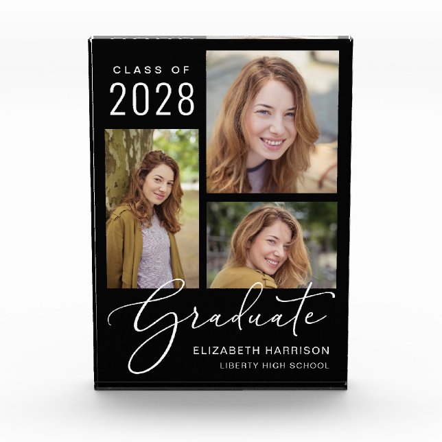 Elegant Graduation Black Photo Block (Front)