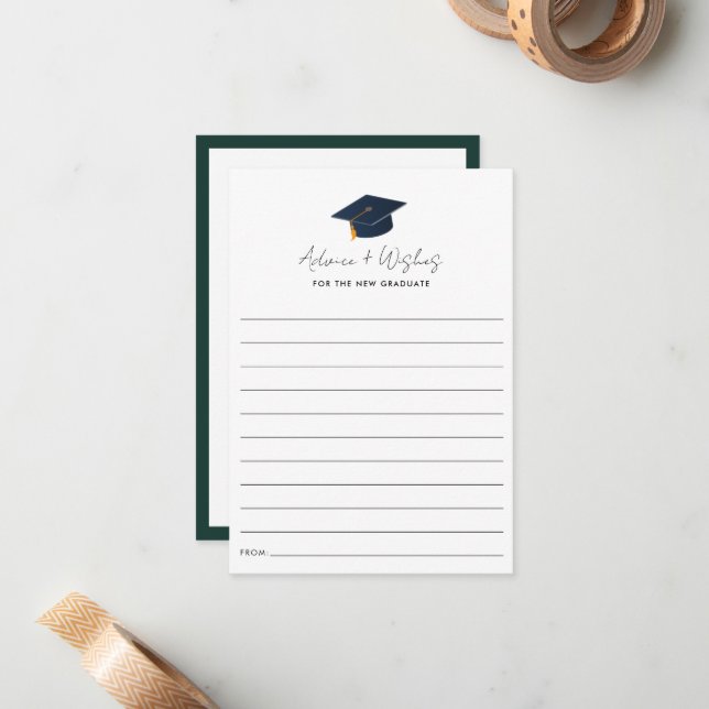 Elegant Graduation Cap Advice Stationery Note Card (Front/Back In Situ)