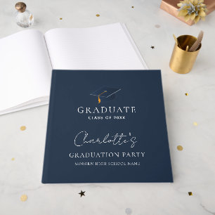 Elegant Graduation Cap & Custom Name Guest Book