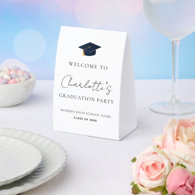 Elegant Graduation Cap & Custom Name Paper Table Tent (Insitu(Wedding))