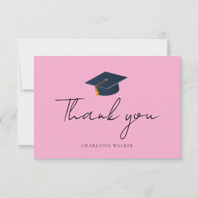 Elegant Graduation Cap & Custom Name Thank You Card (Front)