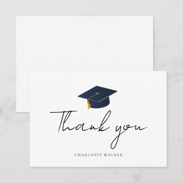 Elegant Graduation Cap & Custom Name Thank You Card (Front/Back)