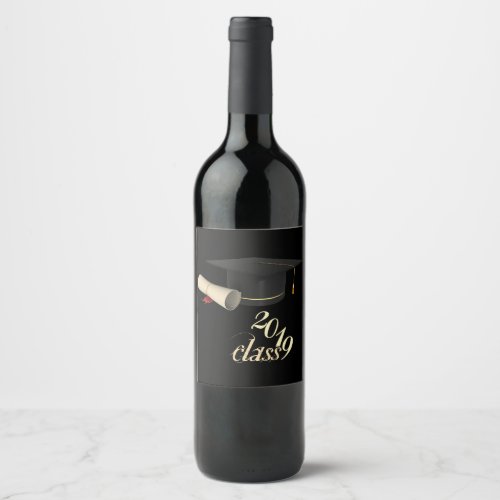 Elegant Graduation Cap Diploma Class 2019 Wine Label