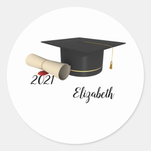 Elegant Graduation Cap  Diploma  Classic Round Sticker