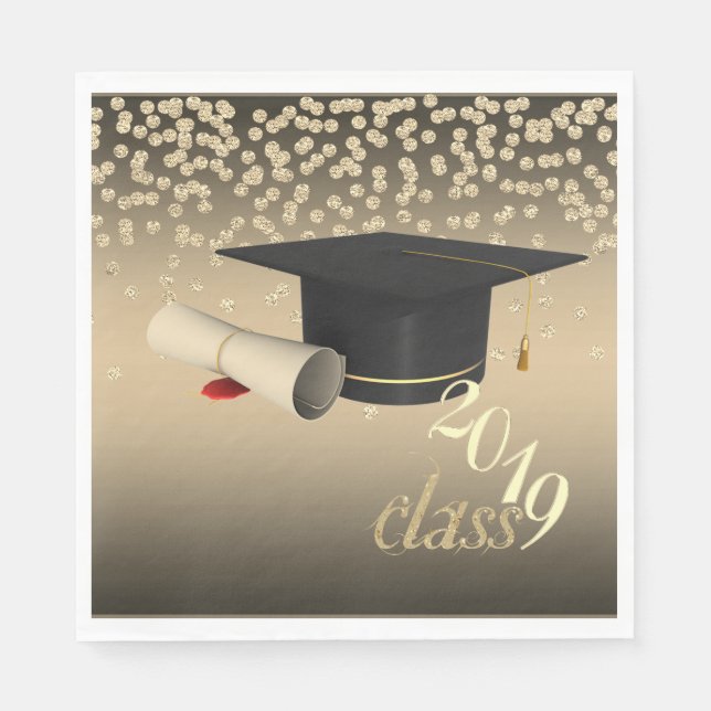 Elegant  Graduation Cap, Gold Diamonds Class 2019 Napkins (Front)