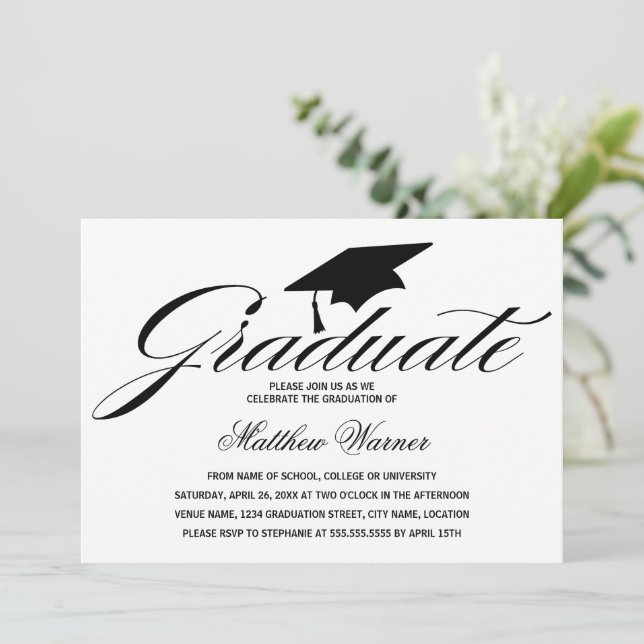 Elegant Graduation Cap Invitation (Standing Front)