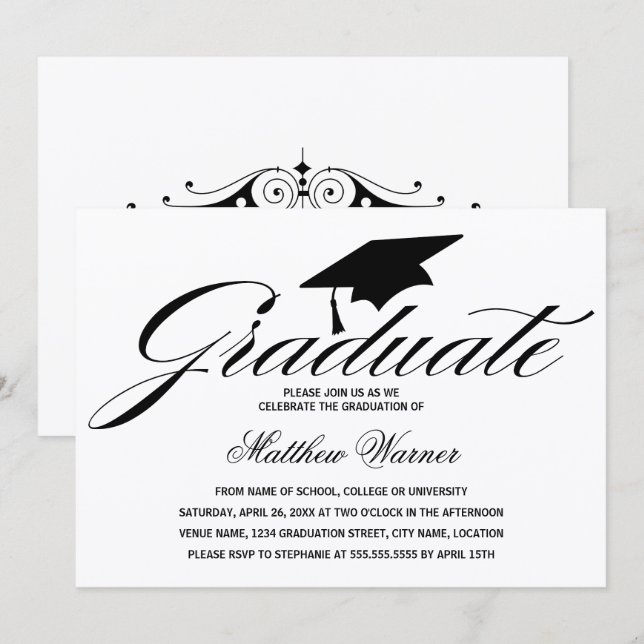 Elegant Graduation Cap Invitation (Front/Back)