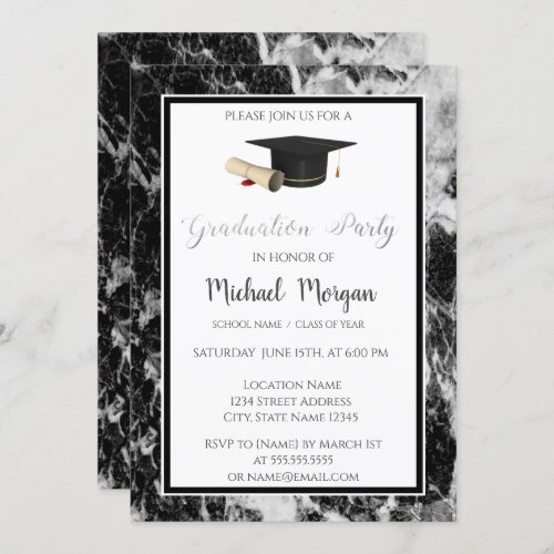 Elegant Graduation Cap Marble Graduation Party Invitation